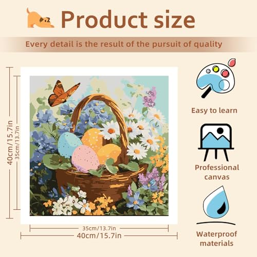Reivworl Easter Paint by Numbers Kit for Adults Beginner 16×20 inch | Easter Paint by Number Kits 16×20 inch, Crafts on Canvas with Gifts. - color: 24-Easter Egg