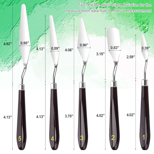 5 Piece Palette knifes Painting Knife Set Supplies for Oil, Acrylic Paint,Cake Decorating,Stainless Steel Pallet Knife Paint Knife Art Spatula for Various Types of Painting,ColorMixing,Smearing