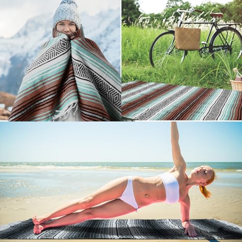 Preboun 4 Pcs Large Mexican Yoga Blanket Pack 45 x 70 Inch Thick Woven Camping Picnic Beach Car Travel Throw Blanket Outdoor Patio Mat Towel - color: Gray, Orange Green