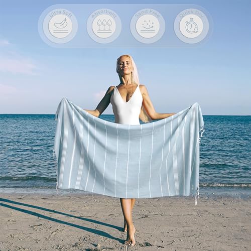 Ossano Turkish Beach Towel Absorbent & Lightweight Extra Large (39" x 71") - Quick Dry, Versatile and Functional as - Bath Sheet, Yoga Mat, Pool and Swim Towel, Travel Blanket - Aqua Blue - color: Aqua Blue