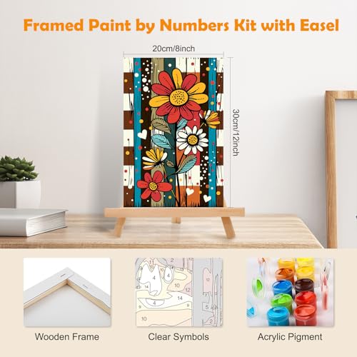 MOGTAA Paint by Numbers Kit for Adults with Frame, Flowers Paint by Number Canvas, Flowers Scenery Paint by Numbers with Easel, DIY Oil Painting Kit for Home Wall Decor 8 x 12 Inch - color: Flowers1