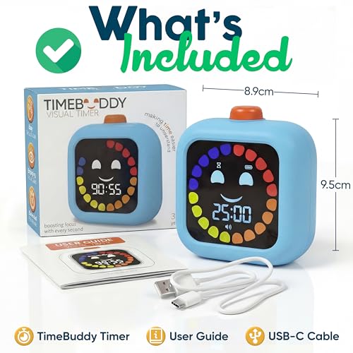Digital Visual Timer for Kids - Calmer Routines & Transitions | Silent, Rechargeable, 99-Min Clock, Alarm, Countdown & Count-up; For Classroom, Home & Therapy - Builds Focus & Independence - color: Blue