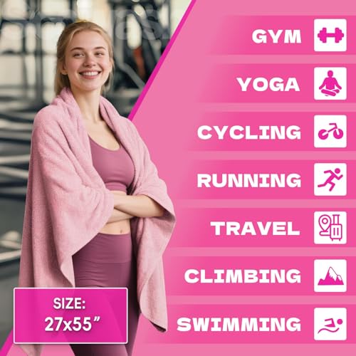 Microfiber Gym Towels for Showering Working Out Quick Dry Negative ions Large Middle Small Sizes Lightweight Gym Towel for Men Women Tennis Sports Towels for Body Hot Yoga Fitness Essentials - color: Pink/Yellow/Blue, size: 27 inch X 55 inch