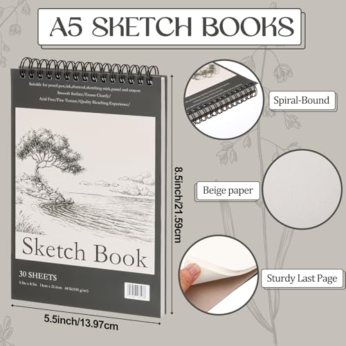 Jexine 20 Pcs Sketch Book Bulk 5.5"x8.5" Top Spiral Bound,Tree | 30 Sheet Each 100gsm Drawing Paper, Sketch Pads for Painting, Artist Sketchbooks Bulk, Art Paper for Students - style: Tree