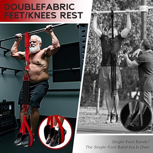 HOXWC Pull Up Assistance Bands, Adjustable Heavy Duty Resistance Band for Pull Up, 3 Pull Up Bands, Comfortable Fabric Feet/Knee Rest, Assistance Bands for Pull-Up, Home Fitness, Body Stretching - color: Red