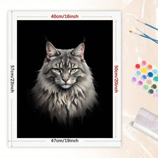 Handsome Cat Paint by Numbers Kit for Adults - DIY Long-Haired Gray Cat with Green Eyes Painting on Canvas 16x20 Inches, Acrylic Paint Set, Suitable for Beginners,Art for Decoration or Gifts - color: FM05396, size: 40×50cm Unframed