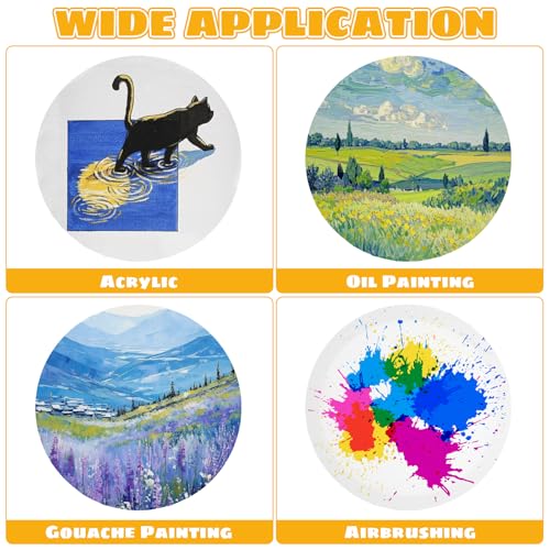 10 Pack Stretched Canvas for Painting, 12 Inch Round Canvas Panel, Circle White Art Canvas Panels, Cotton Primed Paint Blank Canvas for Oil, Acrylic, Gouache, Crafts
