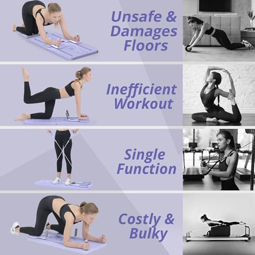 JANUA Pilates Board - Pilates Reformer Set, Multi-Purpose Foldable Pilates Reformer Board for Home, 5 in 1 Pilates Sliding Board - color: Purple