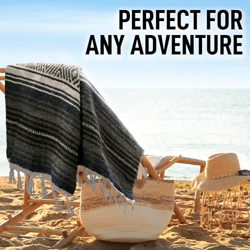 Hydration Nation Authentic Extra Large Mexican Blanket (70"x50") - Handwoven Yoga, Serape - Artisanal Falsa, Beach, Camping, Picnic, Outdoor (Blue Haze) - color: Blue Haze