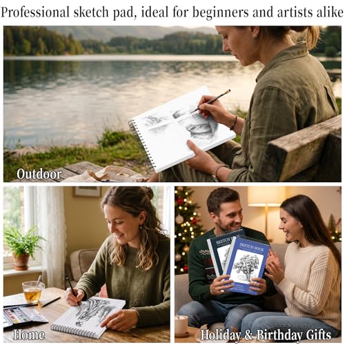 18 Pack Sketch Books Bulk 9x12 Inch Large Top Spiral Bound Sketch Pads 720 Total Sheets 6-Color Sketchbook 68lb/100gsm Acid-Free Drawing Paper for Students Beginners Artists Classroom Art Supplies - size: 9 x 12 in