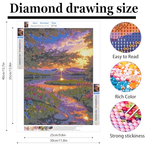 ckdiluy Landscape Diamond Art Kits for Adults Beginners, 5D DIY Sunset Diamond Painting Kits, Full Round Drill Diamonds Dots Gem Art Crystal, Home Wall Decor 12X16 Inch - color: WDZSH-037