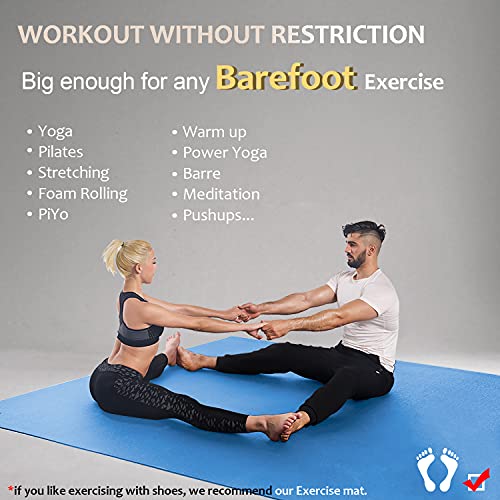 GXMMAT Large Yoga Mat 12'x6'/10'x6'/6'x8'(7mm) | Extra Thick Workout Mats for Home Gym &Garage Flooring,Comfortable Barefoot Non-Slip Wide Exercise Mat for Pilates,Stretching - color: Blue Sky, size: 6*12 FT