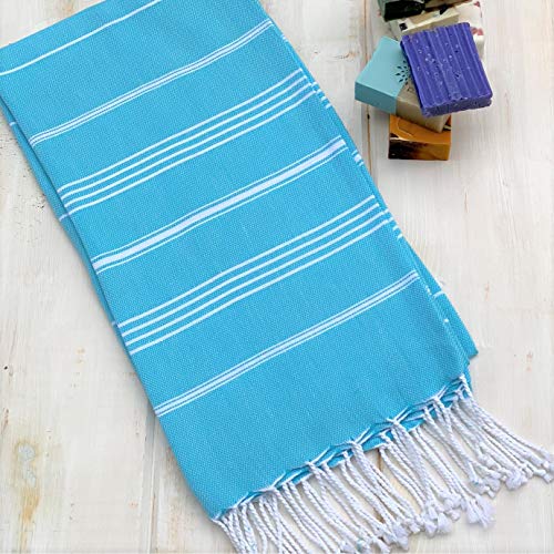 Beach Towel 100% Cotton Turkish Beach Towel Adult 38x70 Inch Pre-washed Absorbent Extra Large|Sand Free Quick Dry BathTowels|Lightweight Blanket|Travel Cruise Camping Spa Gym Yoga Towel|Blue Atoll - color: Turquoise