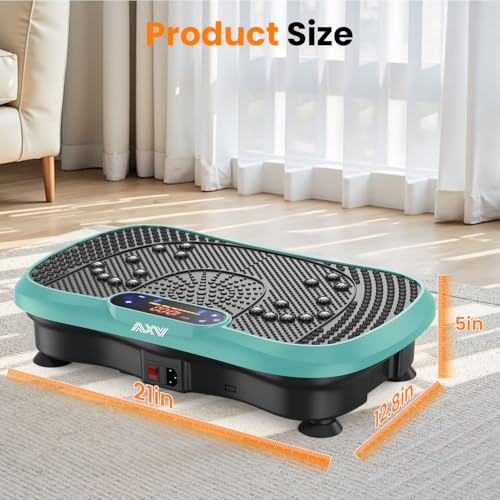 AXV Vibration Plate Fitness Platform Exercise Machine Body Vibrating Board | Curved Design Powerful 200W Bluetooth Oscillating Shake Plate for Lymphatic Drainage Recovery Whole Body Toning With Handles - color: SLIM.GREEN