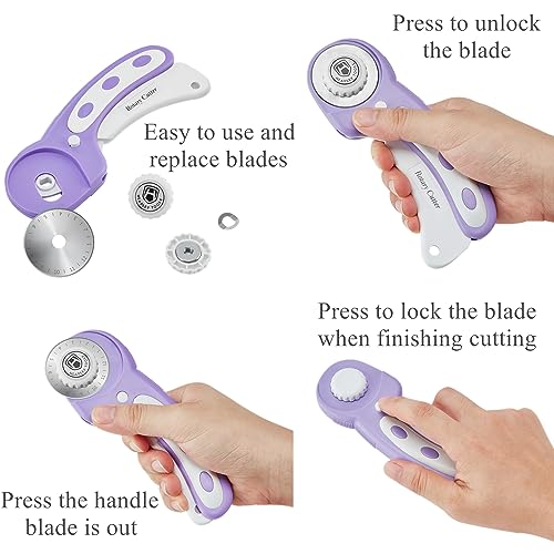 Rotary Cutter Set - 45mm Fabric Cutter, 5 Extra Rotary Blades, A3 Cutting Mat, Quilting Ruler and Sewing Clips, Craft Knife Set, Ideal for Crafting, Sewing, Patchworking, Purple - color: Purple, size: A3 Rotary Cutter Set