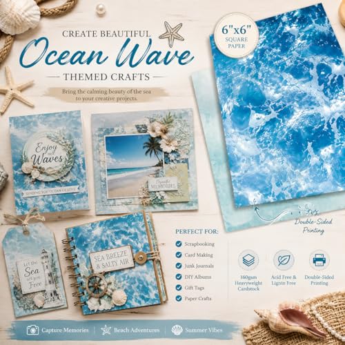 Scrapbook Paper Pad & Scrapbooking Supplies - Oceanic Water Ripple Aesthetic, Double Sided Junk Journal Kit, 160gsm Craft Paper for Photo Albums, Picture Art Collage, 6x6 Inch - color: Oceanic