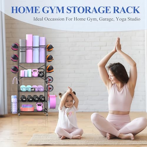 Mythinglogic Home Gym Rack for Dumbbells, Yoga Mats and Workout Equipment - color: Deep Black