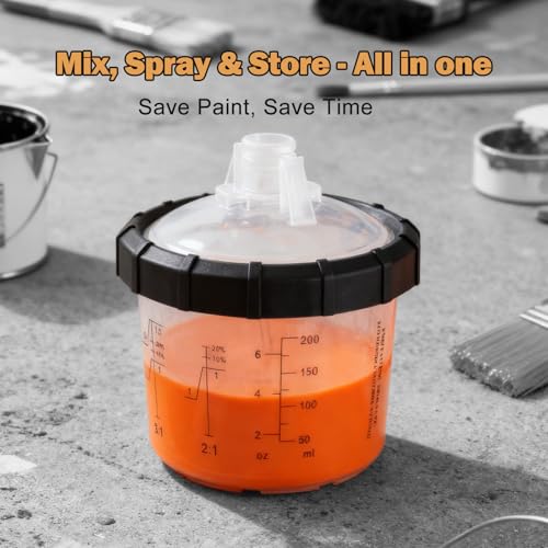 RRJ Disposable Paint Cup Automotive Spray Gun Paint System, for LVLP/HVLP Spray Gun Kit 6.7 Ounce(200ML) Mixing Cups with 50 Liners and Lids, 1 Hard Cup with Retainer Ring, 2 Adapter, Stirrer - color: 6.7 Ounce (200ml) Kit-50PCS