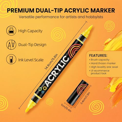 Dual Tips Acrylic Paint Markers - Fine Tip and Brush Tip Acrylic Paint Pens for Stone,Paper,Wood,Glass,Fabric Paint,DIY Crafts (6, Lemon Yellow) - color: Lemon Yellow