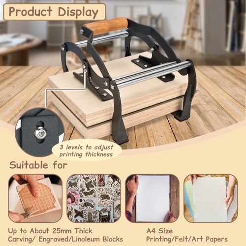 TOPOWN Linocut Printing Hand Lever Press Machine, Linocut Press Machine | A4, Black, For Linocut/Woodcut/Rubber Relief, Adjustable Print Thickness, Suitable for Beginners and Studios, Well-Built - color: Black