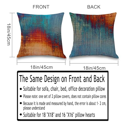Blue and Orange Vintage Abstract Pillow Covers - Vintage Abstract Oil Painting Pillow Covers Themed Decorative for Couch Sofa Bed Living Room Bedroom 18x18 inches Set of 2, Throw Pillow Covers - color: 9-blue and Orange31