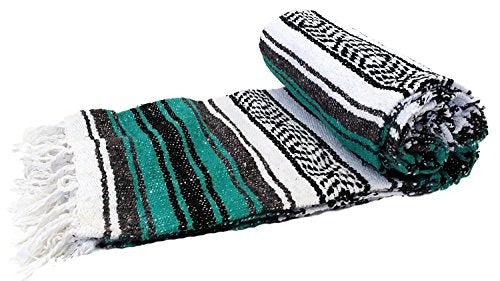 Open Road Goods Mexican Blanket - Authentic Serape Falsa Blanket - Handmade (Teal) - color: Teal