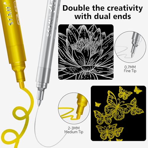 SFAIH Acrylic Paint Markers, 8 Count Pens 0.7M Extra Fine 2-3MM Medium Tips | High Coverage, High‑capacity Ink, DIY Home Decor, Rock Painting, Ceramic, Custom Crafts for Adults, Water-Resistant - color: Black & White & Gold & Silver