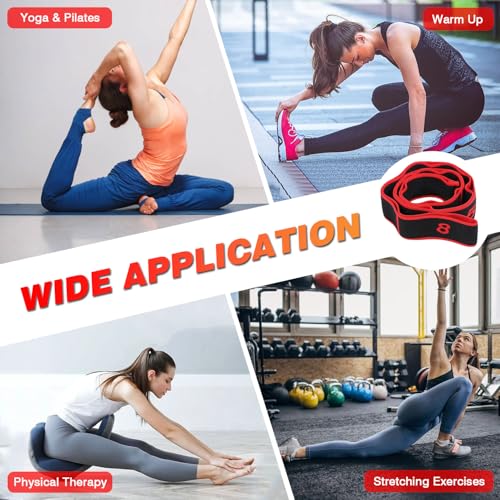 Fitness Stretch Belt, 8 Loop Resistance Band Elastic Training Strap with Numbered Markings for Full Body Workout Physical Therapy, Pilates, Dance & Home Fitness - color: Red & Pink