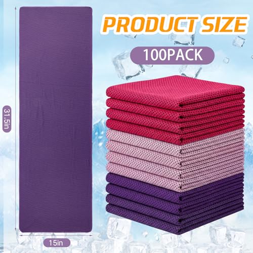 BBTO 100 Pack Cooling Towel Bulk | Ice Cold Sweat Rags, Breathable Microfiber Chilly Towel, Neck & Face, Sport Accessories, for Gym Yoga Golf Workout Beach - color: Purple Pink Rose, size: 40 x 12 Inch