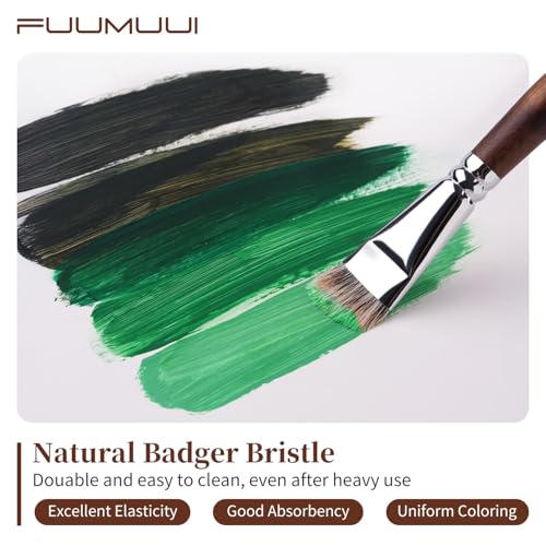 Fuumuui Professional Paint Brush Set, 4Pcs Natural Badger Hair with Filbert Shape Blending Mop Oil Paint Brushes for Acrylic Painting Oil and Gouache - style: Filbert