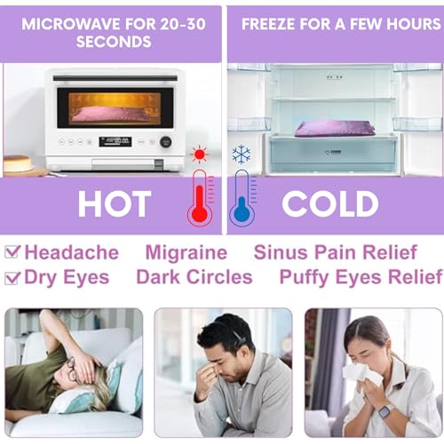 Weighted Clay Beads and Lavender Buds Eye Pillow Mask, Microwavable Heated or Cold Compress for Dry Eyes & Puffiness, Reusable Migraine Relief Mask with Washable Cotton Cover