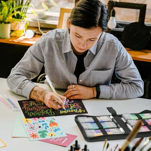 ZSCM 24 Colors 3D Acrylic Gel Pens & Black Paper Sketchbook for Drawing | 1mm Fine Point Acrylic Ink Pen, Opaque Archival Bright Ink Pens for Black Paper Drawing, Sketching, Illustration, Card Making - color: 24 Packs-Dull