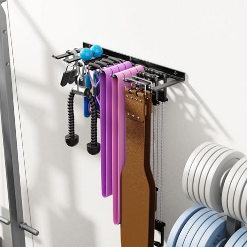 Wall-Mounted Home Gym Equipment Storage Rack for Resistance Bands, Barbell Bars, Cable Attachments, Lifting Belts, Jump Ropes, and Chains - size: Medium