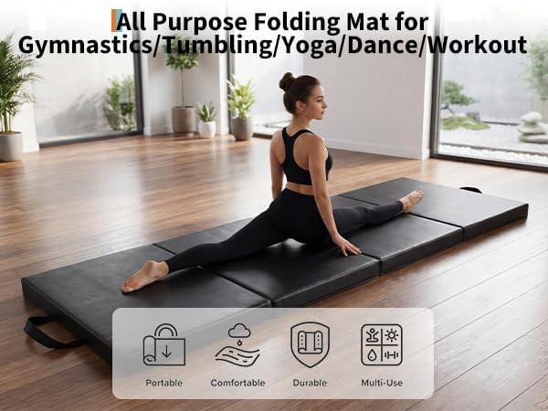6x2FT Folding Gymnastics Mat, 2-Inch Thick 4-Fold Exercise Floor Mat for Home Gym, Portable Yoga Mat for Pilates, Aerobics, Martial Arts & Training