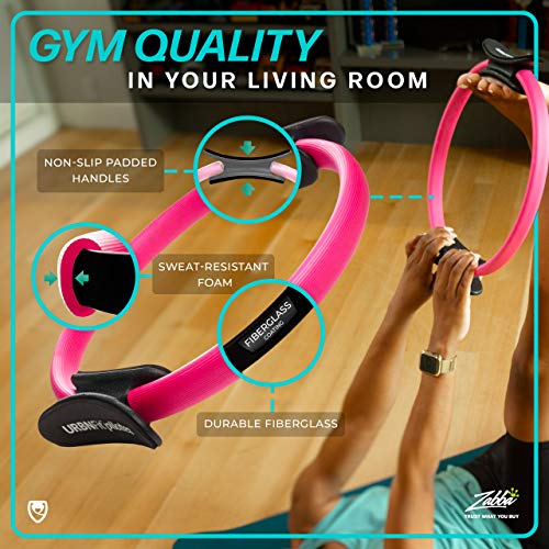 URBNFit Pilates Ring - 12" Magic Circle w/Dual Grip, Foam Pads for Inner Thigh Workout, Toning, Fitness & Pelvic Floor Exercise - Yoga Rings w/Bonus Exercise Guide - color: Pink