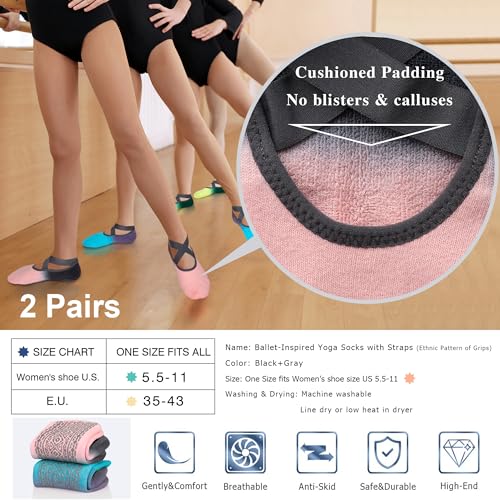 Ozaiic Pilates Socks for Women Non Slip Grip Yoga Barefoot Indoor Workout | Breathable cotton grippy sock, slipper sticky socks, one size fits women for barre, ballet, dance, hospital, home - color: 3 Pairs- Pink/Yellow/Blue