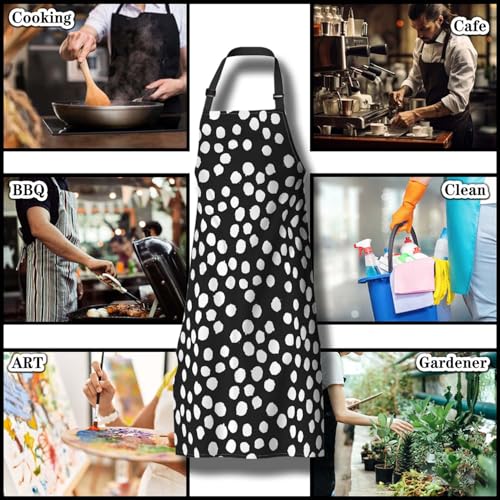 Kitchen Apron for Women Black and White Polka Dot Kitchen Aprons for Men for Cooking Restaurant BBQ Painting Crafting Gardening 27” (W) x 31” (H), Waterproof Aprons - color: Polka Dot