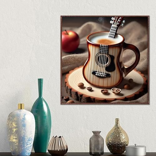 Shouruihua Coffee Diamond Painting Kits for Adults, Guitar Diamond Art Kit | Music, Gem Art, Diamond Dotz Kits, Diamond Dots, Full Round Drill Diamond Painting Kits Beginner, 11.8x11.8 in - color: Coffee