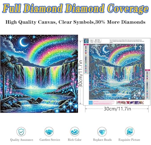 Landscape Waterfall Diamond Art Kits for Adults, Diamond Painting 12x12 in | Full Drill Waterfall Diamond Painting Kits For Adults, Diy Round Paint By Diamonds For Home Decor Gifts 12x12 Inch - color: Waterfall-B