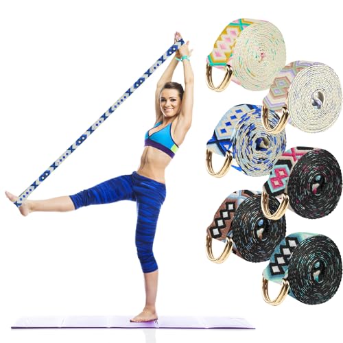 6 Packs Yoga Strap for Stretching Yoga Belt Adjustable Straps for Non Elastic Stretching Strap Exercise Straps for Pilates - color: Geometric Style