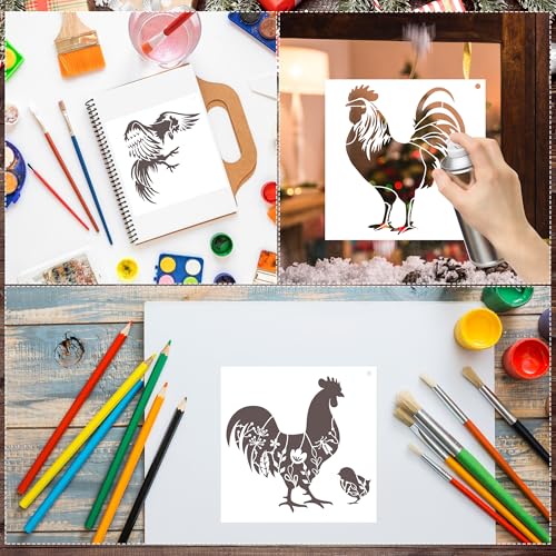 Keluna Farmhouse Chicken Stencils - 15 Pcs Farm Stencil Set for Wood Crafts, Farmhouse Chicken Rooster Stencil - style: chicken stencil
