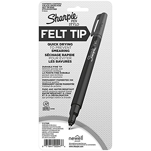Sharpie Felt Tip Medium Point Black Pens, Drawing & Writing Pens Ideal for School Supplies, Office s and Teacher s, Quick-Drying, No Bleed, 2 Pack - size: 4 Count (Pack of 1)