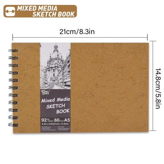 5.8" x 8.3" Mixed Media Sketch Book,Spiral Bound Hardcover Sketchbook,60 Sheets 92lb/150gsm Neutral White Acid Free Paper,Art Journal Sketchbook for Drawing Writing Sketching Illustration,Turmeric - color: Neutral White-Turmeric