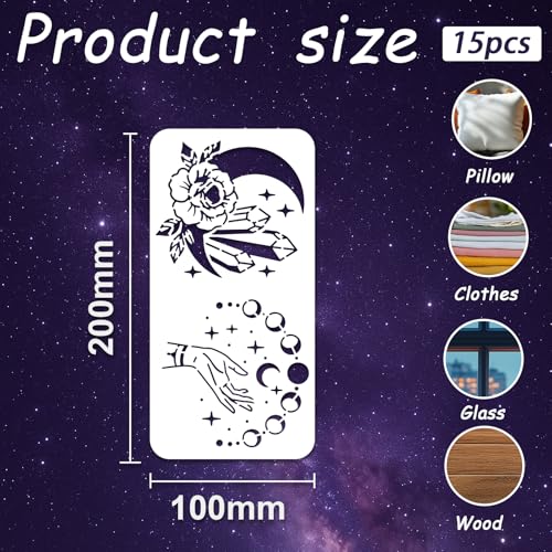 INFUNLY 15Pcs Magic Divination Wall Stencil for Painting 3.9×7.87" Reusable Wall Stencils Dream Theme Painting Stencil Small Vintage Walls Template for Crafts Cement Wood Furniture Bedroom Home Decor - style: 15PCS Magic Divination