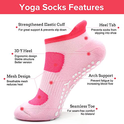Busy Socks 2 Pack Women Ankle Non Slip Yoga Pilates Grip Socks with Cushion | Anti Skid Slipper Arch Support Socks for Barre Bikram Dance Trampoline Fitness Hospital Home Floor Walking Jogging Cardio - color: 2 Pairs Pink