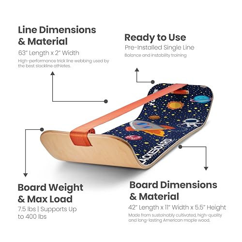 GIBBON SlackBoard, Balance Board Kids & Adults, Slackline Balance Trainer - color: Astro - 1 Line