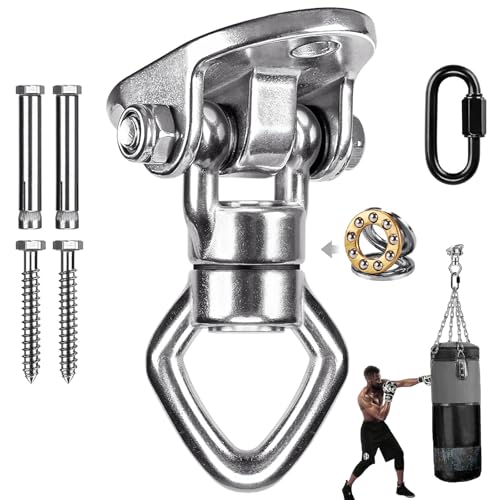 Swing Hanger Ceiling Mount with Double Bearing Hanging Chair Hanger 900 LB Capacity Stainless Steel Hammock Hardware 360° Swing Hook for Aerial Silks, Punching Bag, Hanging Chair, Gymnast Ring - color: 2 Holes Base Silver Swing Hanger