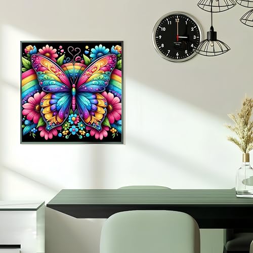Diamond Art Kits for Adults,Rainbow Butterfly Diamond Paintings Kits | Flower 5D DIY Paint By Diamonds,Full Round Drill Diamond Dot Gem Art Painting Kits,for Home Wall Decor 13.8X13.8 Inch - color: KM532-1