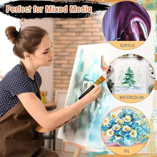 1 1/2 Inch Flat Paint Brushes 6Pcs - Large Acrylic, Oil & Watercolor Paint Brushes with Wooden Handle - Professional Artist Brush Set for Base Coating, Canvas, Crafts(6Pieces) - size: 6Pieces