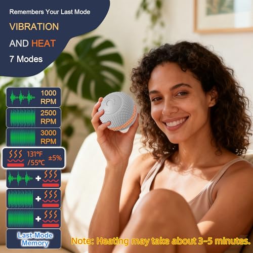 HODEMI Vibrating Massage Ball with Heat, Deep Tissue Massage Ball for Muscle Recovery & Myofascial Release, Neck, Shoulder, Back, Legs & Feet, 7 Modes & Smart Memory (Gray) - color: Gray